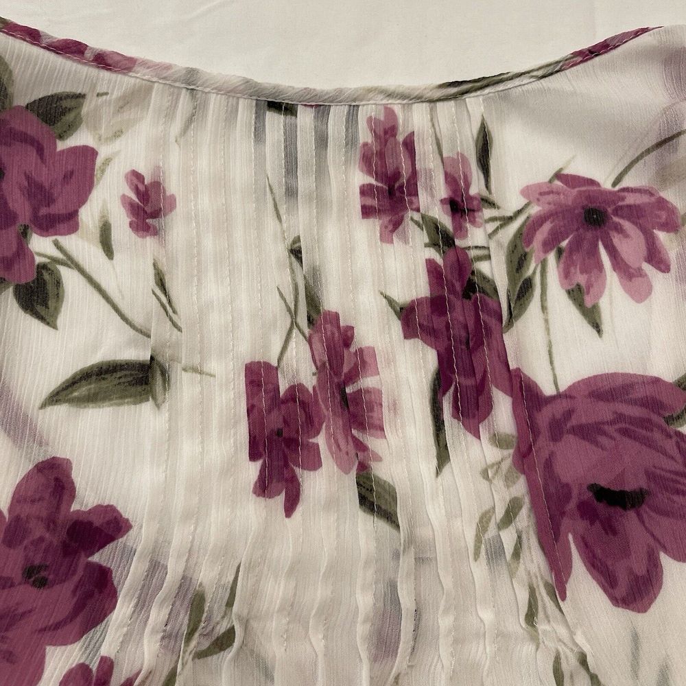 Torrid Floral Chiffon Blouse Pintuck Detail Ruched 3/4 Sleeve Flowy Women's M/L - Picture 10 of 10